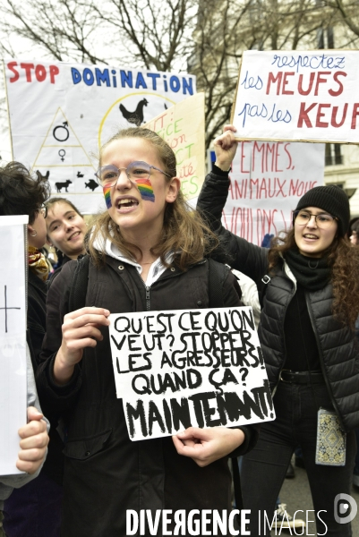 Manifestation féministe à Paris pour la Journée internationale des droits des femmes, le 8 Mars 2020. International women sday in Paris.