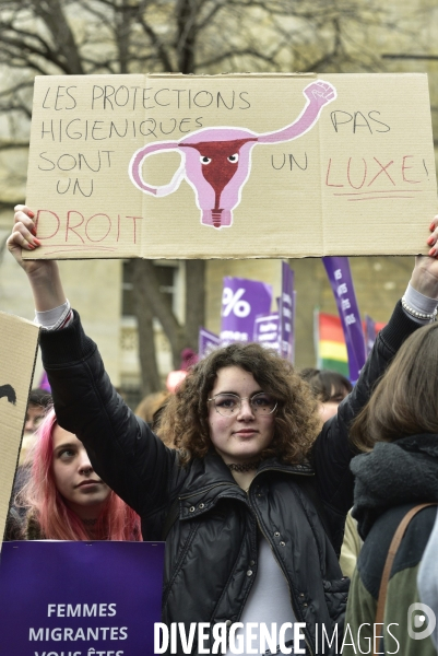 Manifestation féministe à Paris pour la Journée internationale des droits des femmes, le 8 Mars 2020. International women sday in Paris.