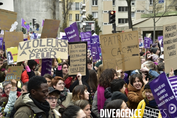 Manifestation féministe à Paris pour la Journée internationale des droits des femmes, le 8 Mars 2020. International women sday in Paris.