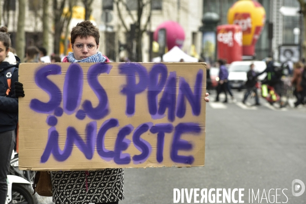 Manifestation féministe à Paris pour la Journée internationale des droits des femmes, le 8 Mars 2020. International women sday in Paris.