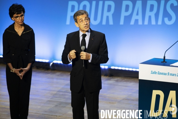 Rachida Dati en meeting salle Gaveau avec Nicolas Sarkozy.