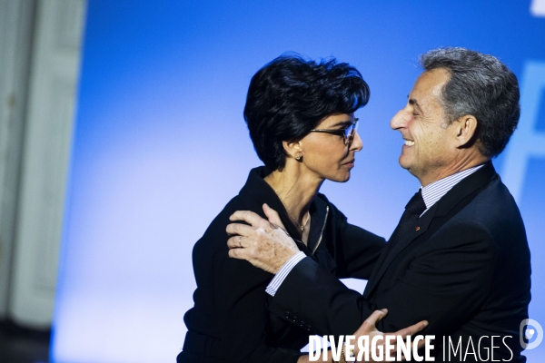 Rachida Dati en meeting salle Gaveau avec Nicolas Sarkozy.