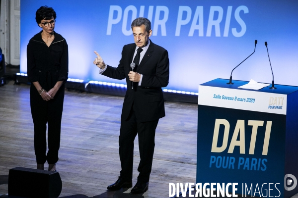 Rachida Dati en meeting salle Gaveau avec Nicolas Sarkozy.