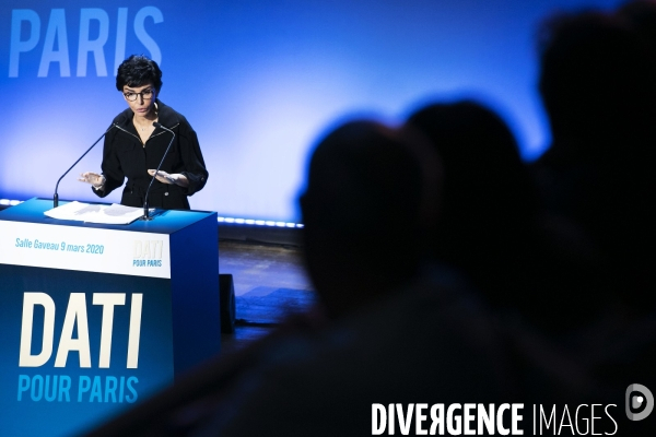 Rachida Dati en meeting salle Gaveau avec Nicolas Sarkozy.