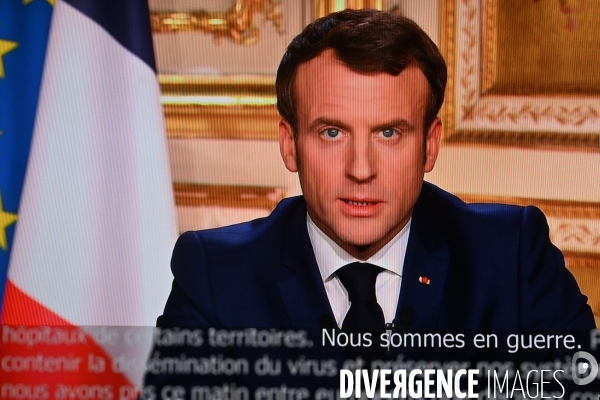 Allocution télévisée du président de la république Française Emmanuel Macron sur l état de la France à l heure du coronavirus - Paris le 16 mars 2020-