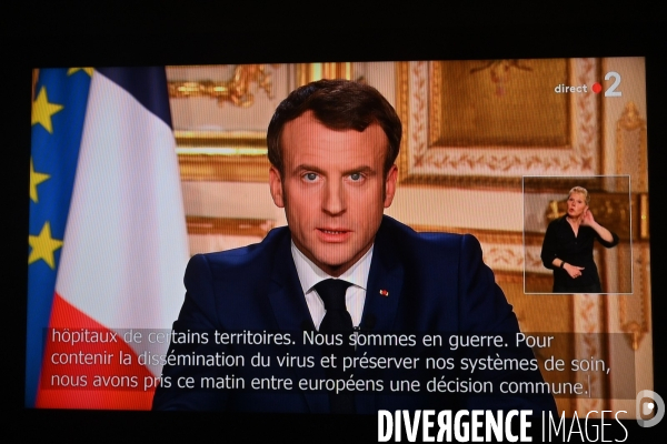 Allocution télévisée du président de la république Française Emmanuel Macron sur l état de la France à l heure du coronavirus - Paris le 16 mars 2020-