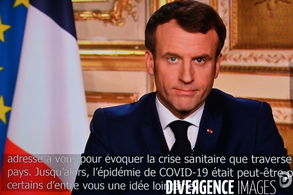 Allocution télévisée du président de la république Française Emmanuel Macron sur l état de la France à l heure du coronavirus - Paris le 16 mars 2020-