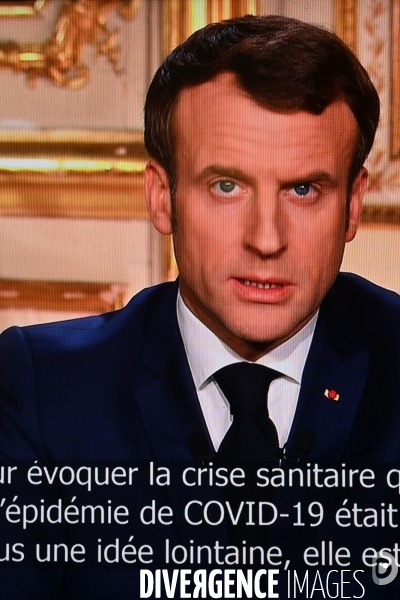 Allocution télévisée du président de la république Française Emmanuel Macron sur l état de la France à l heure du coronavirus - Paris le 16 mars 2020-