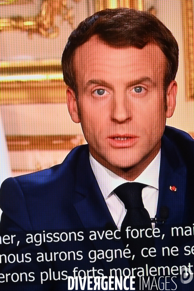 Allocution télévisée du président de la république Française Emmanuel Macron sur l état de la France à l heure du coronavirus - Paris le 16 mars 2020-