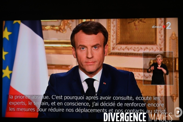 Allocution télévisée du président de la république Française Emmanuel Macron sur l état de la France à l heure du coronavirus - Paris le 16 mars 2020-