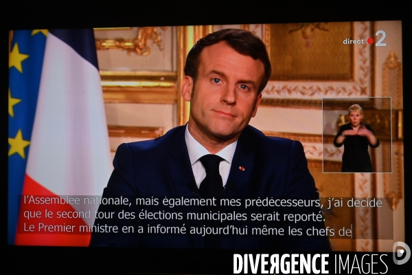 Allocution télévisée du président de la république Française Emmanuel Macron sur l état de la France à l heure du coronavirus - Paris le 16 mars 2020-