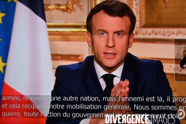 Allocution télévisée du président de la république Française Emmanuel Macron sur l état de la France à l heure du coronavirus - Paris le 16 mars 2020-