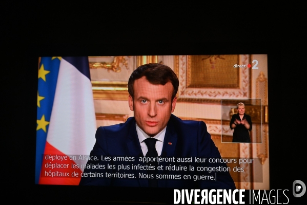 Allocution télévisée du président de la république Française Emmanuel Macron sur l état de la France à l heure du coronavirus - Paris le 16 mars 2020-