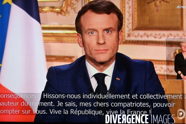 Allocution télévisée du président de la république Française Emmanuel Macron sur l état de la France à l heure du coronavirus - Paris le 16 mars 2020-