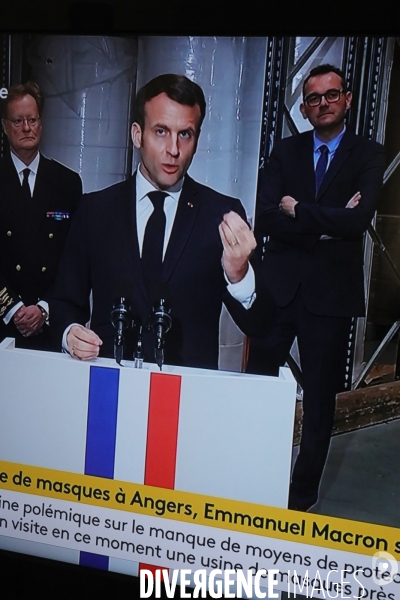 Photos TV. Crise du covid 19. C.Presse d Emmanuel Macron