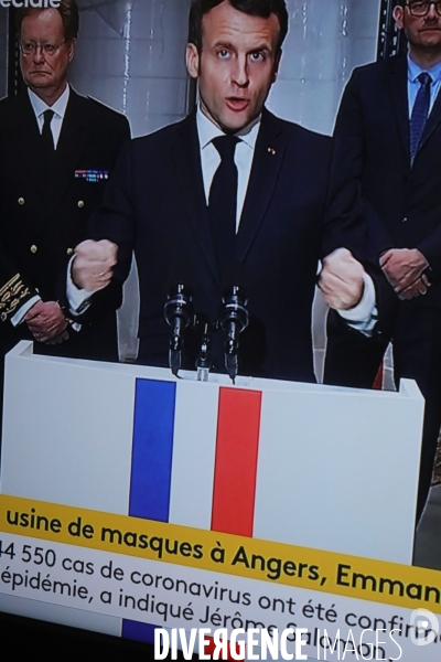 Photos TV. Crise du covid 19. C.Presse d Emmanuel Macron