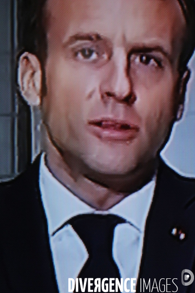 Photos TV. Crise du covid 19. C.Presse d Emmanuel Macron