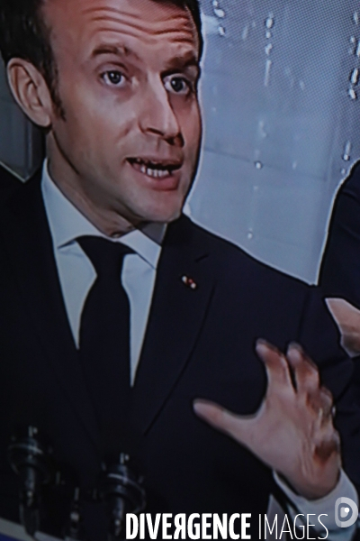 Photos TV. Crise du covid 19. C.Presse d Emmanuel Macron