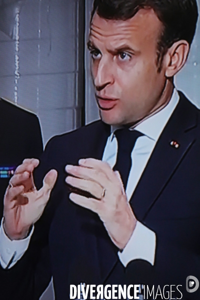 Photos TV. Crise du covid 19. C.Presse d Emmanuel Macron