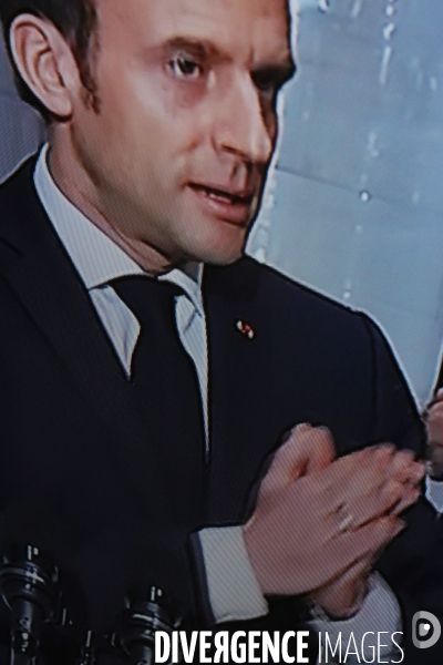 Photos TV. Crise du covid 19. C.Presse d Emmanuel Macron