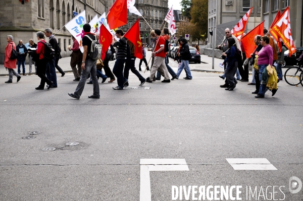 Manifestation à Strasbourg, journée d action syndicale mondiale pour le « travail décent »