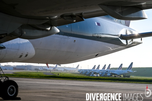 Air France, maintenance et stationnement des avions au parking. Confinement 40ème jour.