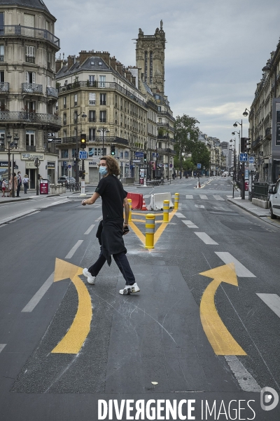 Nouvelles pistes cyclables temporaires , Paris  en confinement 8 mai