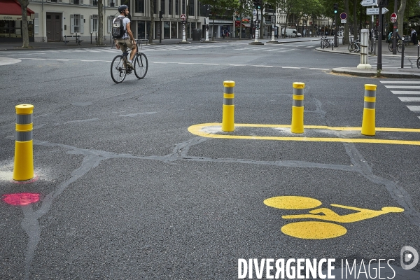 Nouvelles pistes cyclables temporaires , Paris  en confinement 8 mai