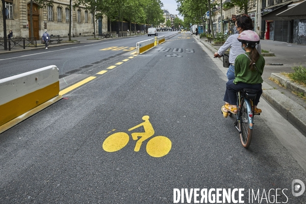 Nouvelles pistes cyclables temporaires , Paris  en confinement 8 mai