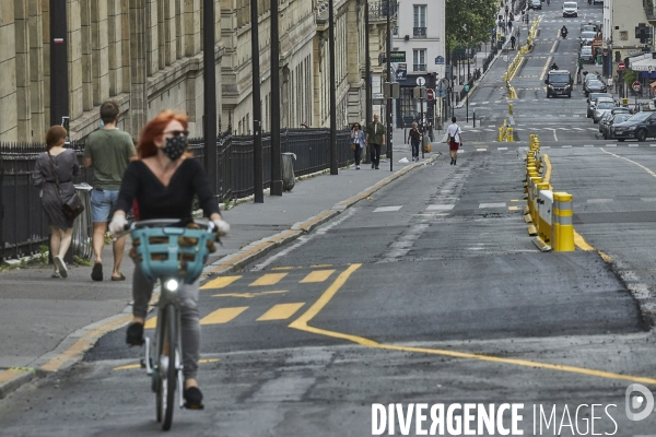 Nouvelles pistes cyclables temporaires , Paris  en confinement 8 mai