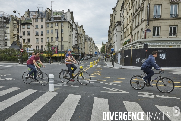 Nouvelles pistes cyclables temporaires , Paris  en confinement 8 mai