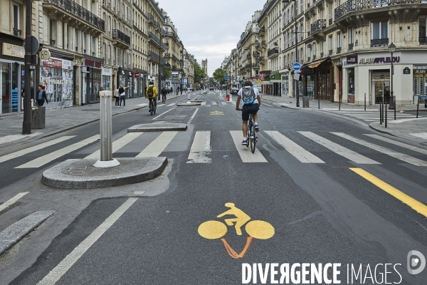 Nouvelles pistes cyclables temporaires , Paris  en confinement 8 mai