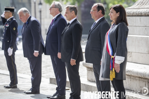 Emmanuel Macron et Edouard Philippe: commemoration du 8 mai 1945, ceremonie restreinte sous l arc de triomphe