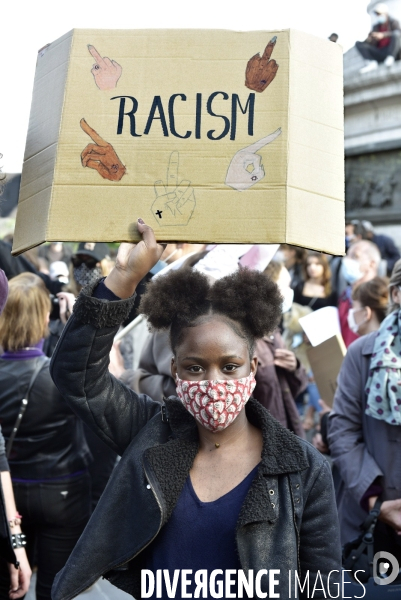 Hommage à George Floyd à l initiative d  SOS racisme: manifestation contre le racisme et les violences policières. Tribute to George Floyd : demonstration against racism and police violence.