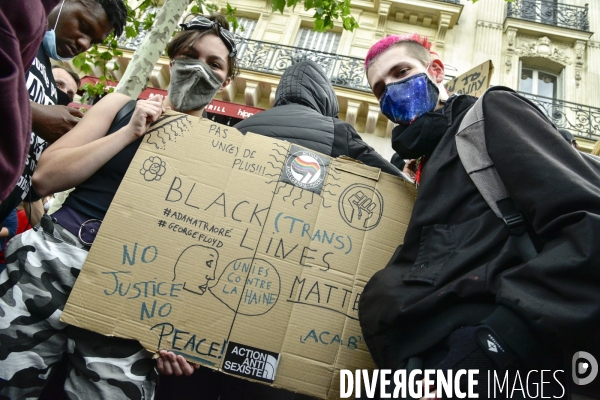 Manifestation pour Adama Traoré, organisé par le comité  Vérité et justice  et Assa Traoré : manifestation contre le racisme et les violences policières. Demonstration for Adama TRAORE, against racism and police violence.