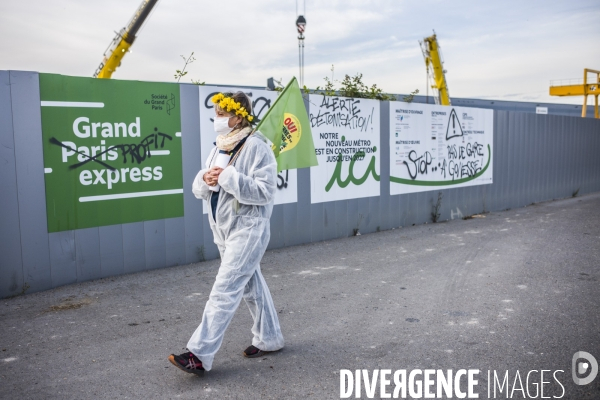 Action de blocage du chantier du grand paris par le collectif pour les terres de gonesse.