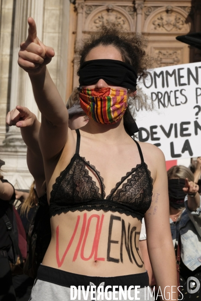 Manifestation Féministe contre la nomination au gouvernement de Gérald Darmanin et Éric Dupond-Moretti Paris. Feminist Protest against the appointment to government of Gerald Darmanin and Eric Dupond-Moretti.