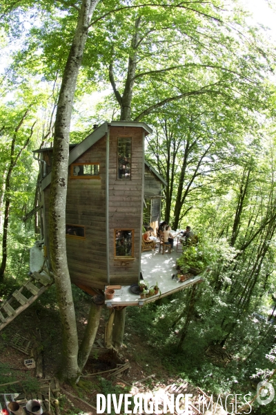 La cabane dans les arbres de Xavier Marmier et de sa compagne Line dans le Doubs.