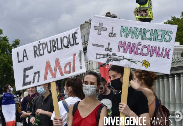 Manifestation des soignants le 14 juillet à Paris pour denoncer le manque de moyens dans l hopital public. Cares demonstration.