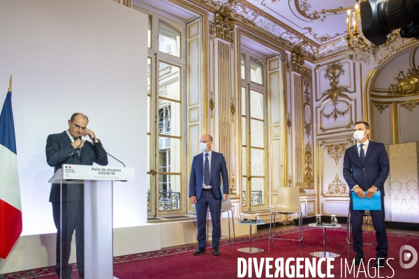 Castex, Véran et Blanquer : conférence de presse sur le COVID-19 à Matignon