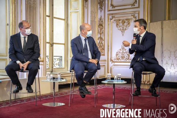 Castex, Véran et Blanquer : conférence de presse sur le COVID-19 à Matignon