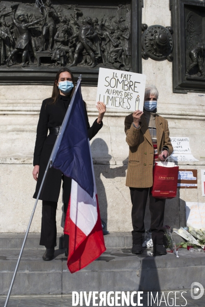 Rassemblement suite a l assassinat de l enseignant samuel paty.