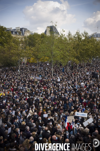 Rassemblement suite a l assassinat de l enseignant samuel paty.