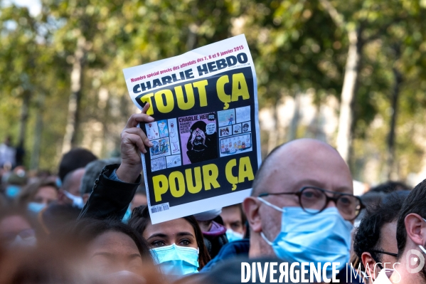 Manifestation à la mémoire de Samuel Paty, professeur décapité par un islamiste.