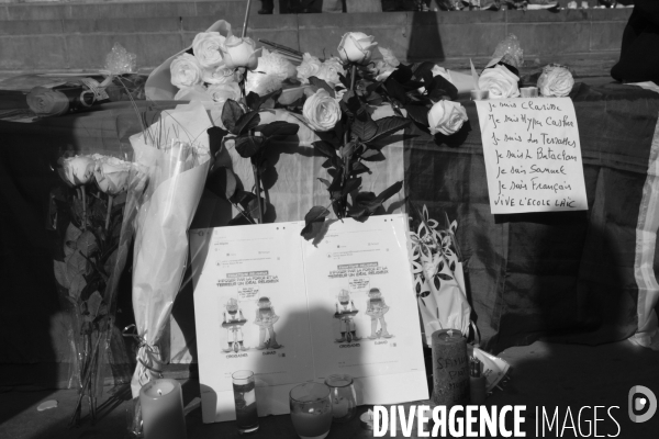 Rassemblement en hommage à Samuel Paty, Place de la République. Demonstration against terrorism,  Samuel Paty assassinated.