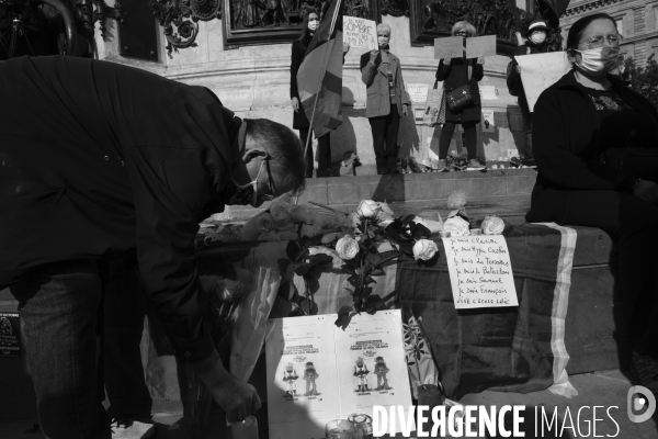 Rassemblement en hommage à Samuel Paty, Place de la République. Demonstration against terrorism,  Samuel Paty assassinated.