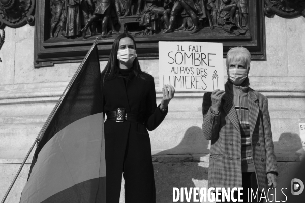 Rassemblement en hommage à Samuel Paty, Place de la République. Demonstration against terrorism,  Samuel Paty assassinated.