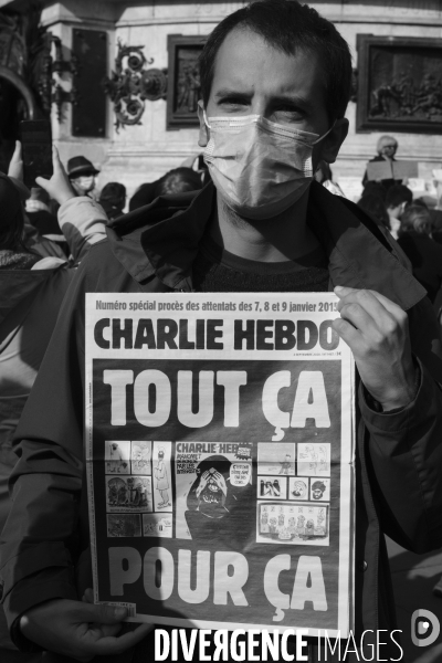 Rassemblement en hommage à Samuel Paty, Place de la République. Demonstration against terrorism,  Samuel Paty assassinated.