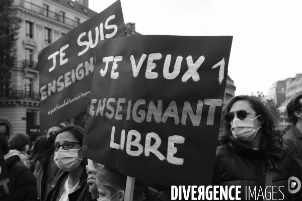 Rassemblement en hommage à Samuel Paty, Place de la République. Demonstration against terrorism,  Samuel Paty assassinated.