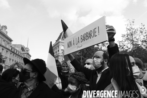 Rassemblement en hommage à Samuel Paty, Place de la République. Demonstration against terrorism,  Samuel Paty assassinated.